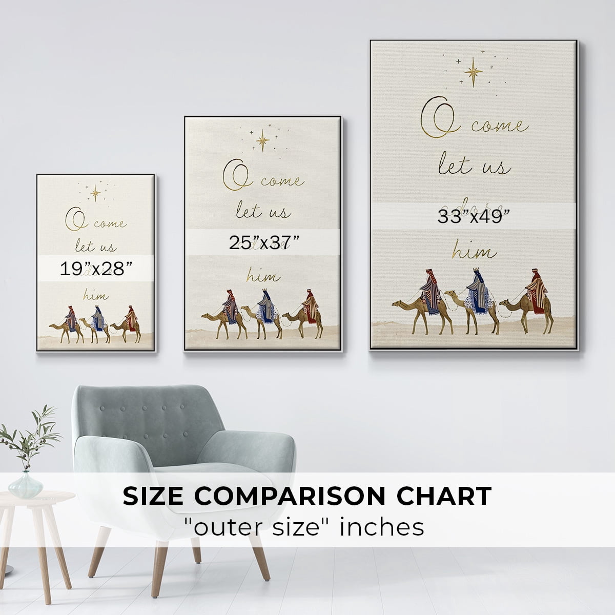 Away in a Manger Collection B - Framed Gallery Wrapped Holiday Canvas - 25 x 37 - White Frame
