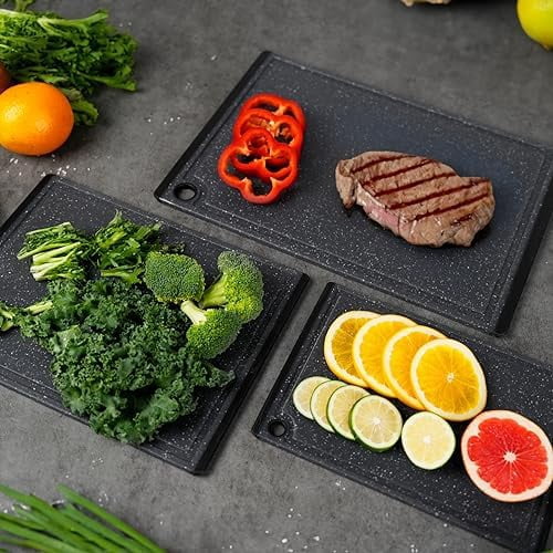 Plastic Cutting Boards for Kitchen, 3-Piece Large Cutting Board Set Dishwasher Safe Chopping Boards with Non-slip Feet and Juice Grooves,
