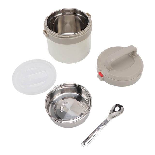 1.2L Insulated Thermal Lunch Jar 304 Stainless Steel Vacuum Thermal Lunch Containers with Spoon for Students Workers Apricot White
