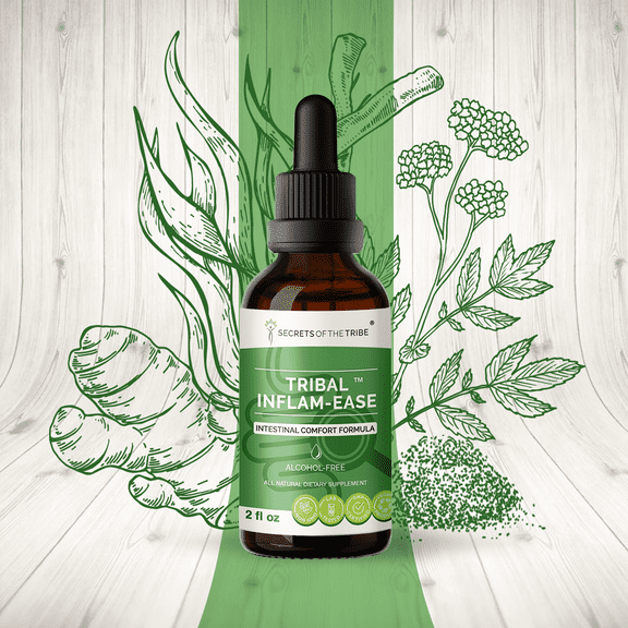 Secrets Of The Tribe Tribal Inflam-Ease Blend Tincture Dietary Supplement, Natural Extract, Made from Turmeric, Licorice, Meadowsweet, Ginger, Spirulina 2 oz