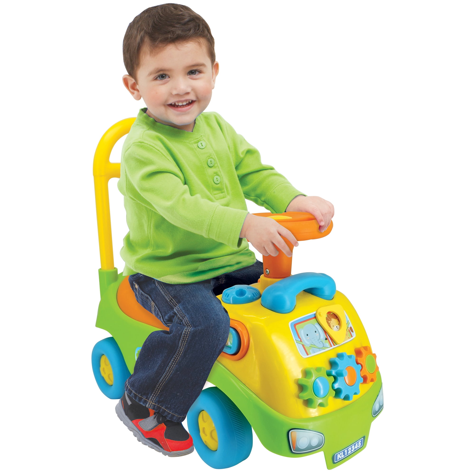 Kiddieland: My First Funtime Ride-On - Safari Animals - Lights & Sounds Foot-To-Floor Vehicle, Interactive Dashboard, Seat Storage, Toddlers 12-36mo