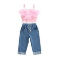 thumbnail image 1 of Qmyliery Toddler Girls Summer Clothes, Pink Sleeveless Feather Camisole + Denim Pants with Pockets, 1 of 8