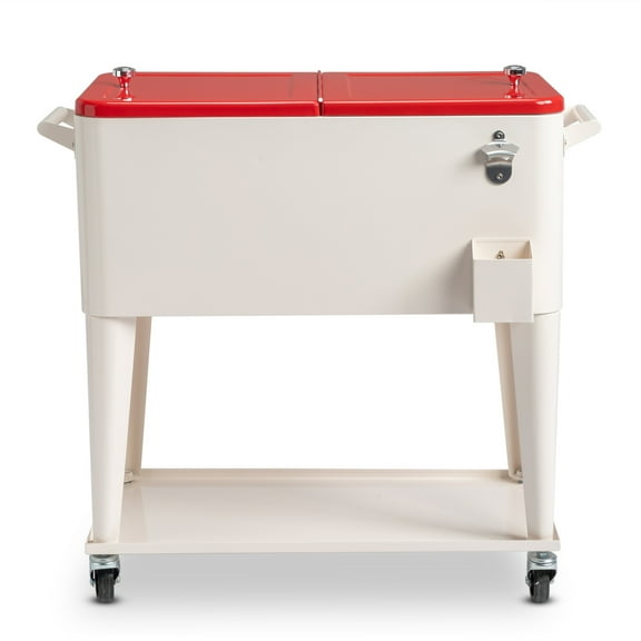 80 Quart Rolling Cooler Cart with Lockable Wheels, Portable Ice Chest for Outdoor Events, Patio Parties, Backyard BBQs, Picnics, Camping - Includes Bottle Opener & Bottle Cap Catcher