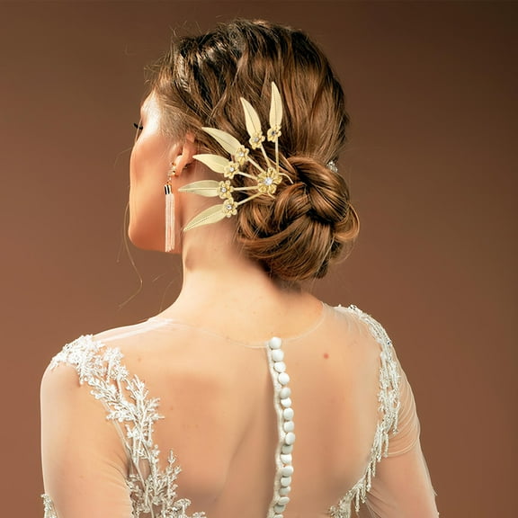 FRCOLOR Golden Leaf Rhinestone Hairpin Elegant Metal Accessory for Buns Stylish Durable Hair Ornament