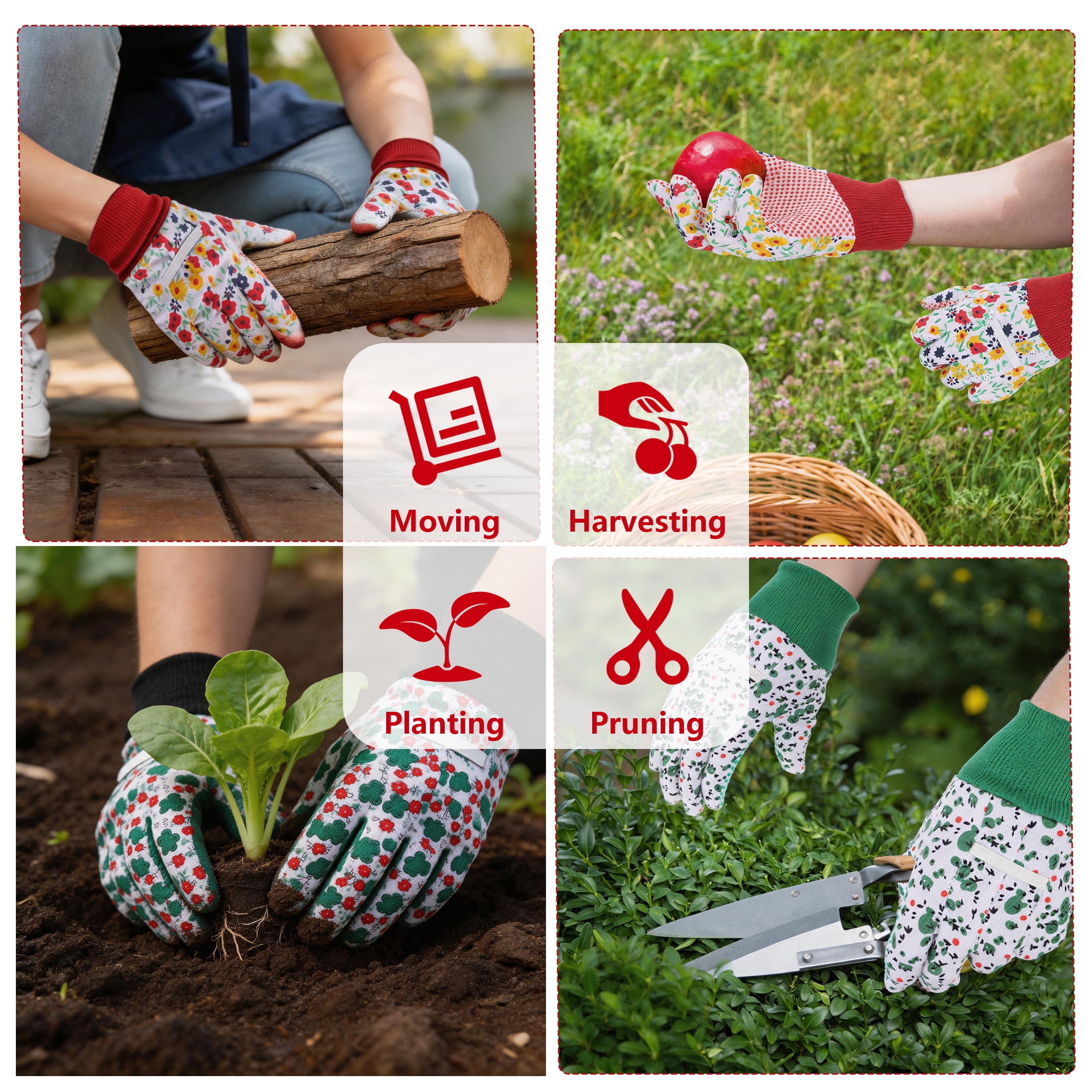 4 Pairs Gardening Gloves for Women Breathable Floral Garden Gloves with Non-Slip Grip Work Glove for Weeding Planting