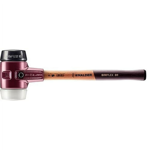 Halder 3027.080 Simplex 6 lb. Soft-Face Mallet with Black Rubber and Superplastic Inserts, Cast Iron Housing, and Wood Handle, Multi-Color