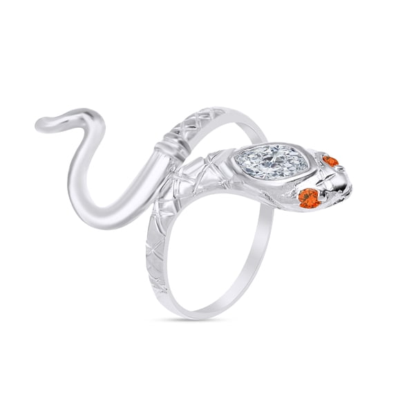 AFFY Simulated Citrine & CZ Snake Womens Band 14k White Gold Over 925 Sterling Silver