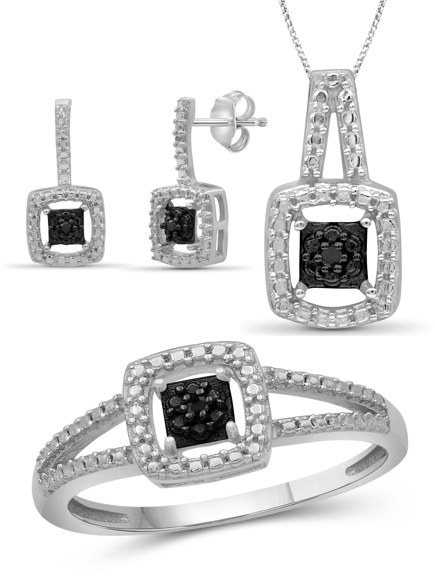 Black Diamond Accent Sterling Silver 3Piece Jewelry Set