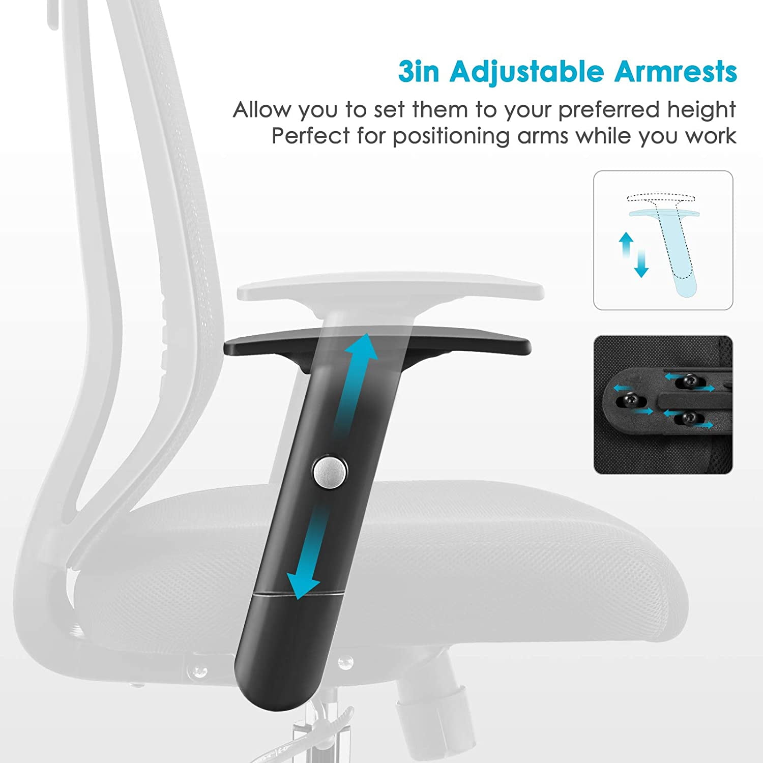 NewGen Ergonomic High Back Office Chair with Adjustable Arms, Headrest Support, S-Shaped Back, 3.2" Thicker Cushion, Back Tilt, Breathable Mesh, Durable Casters for Smooth Mobility. Stylish Black