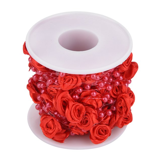 LetCart Guirnalda De Cuentas De Alambre De Perlas - 10 M/Rollo Perlas De Alambre De Perlas Artificiales De Rosa Garland String Cinta De Gasa DIY Decoración De La Boda Cuentas De Cristal(Red)