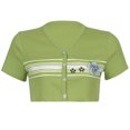 thumbnail image 1 of Kmbangi Women's Button Down Crop Tops Short Sleeve Floral Rib Knit T-Shirts, 1 of 9