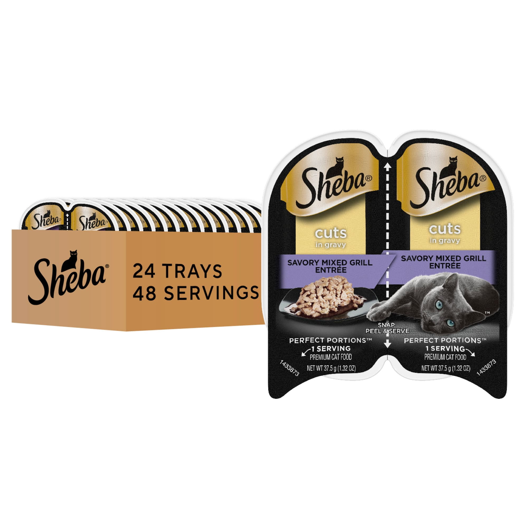 (24 pack) Sheba Wet Cat Food Cuts in Gravy Savory Mixed Grill Entree Perfect Portions Twin-Pack Tray 2.6 oz