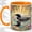 Orange, variant on Loon Lake Reflection Coffee Mug, Common Loon Mug, Morning Tea Cup for Home, Black Waterbird with Ripple Waves and Floral Border, Retro Lakeside Art, Birdwatching Wildlife Lover