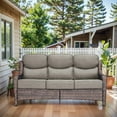 thumbnail image 4 of Opohoro 71" Wide Brown Wicker Patio 3-Seat Couch, Weather Resistant Rattan Outdoor Furniture Sofa with Deep Seat for Patio Backyard Porch, Gray Cushion, 4 of 10