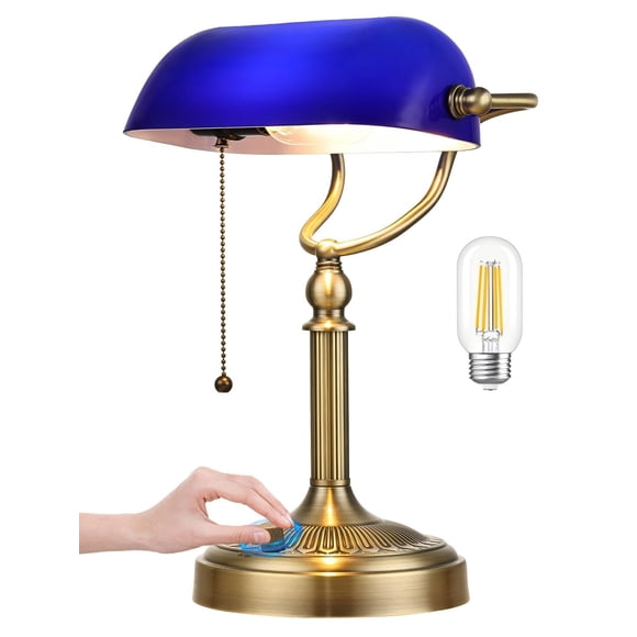 Lámpara de escritorio Nerays, cristal azul, LED regulable sin escalones