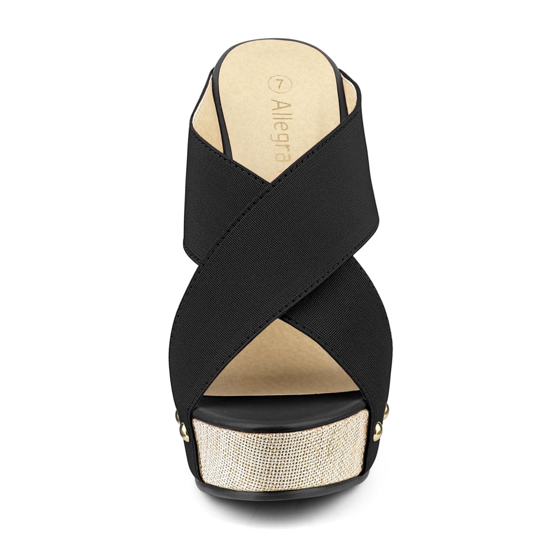 DARING DIVA Women's Stylish Open Toe Linen Platform Slide Wedge Sandals Black 7.5