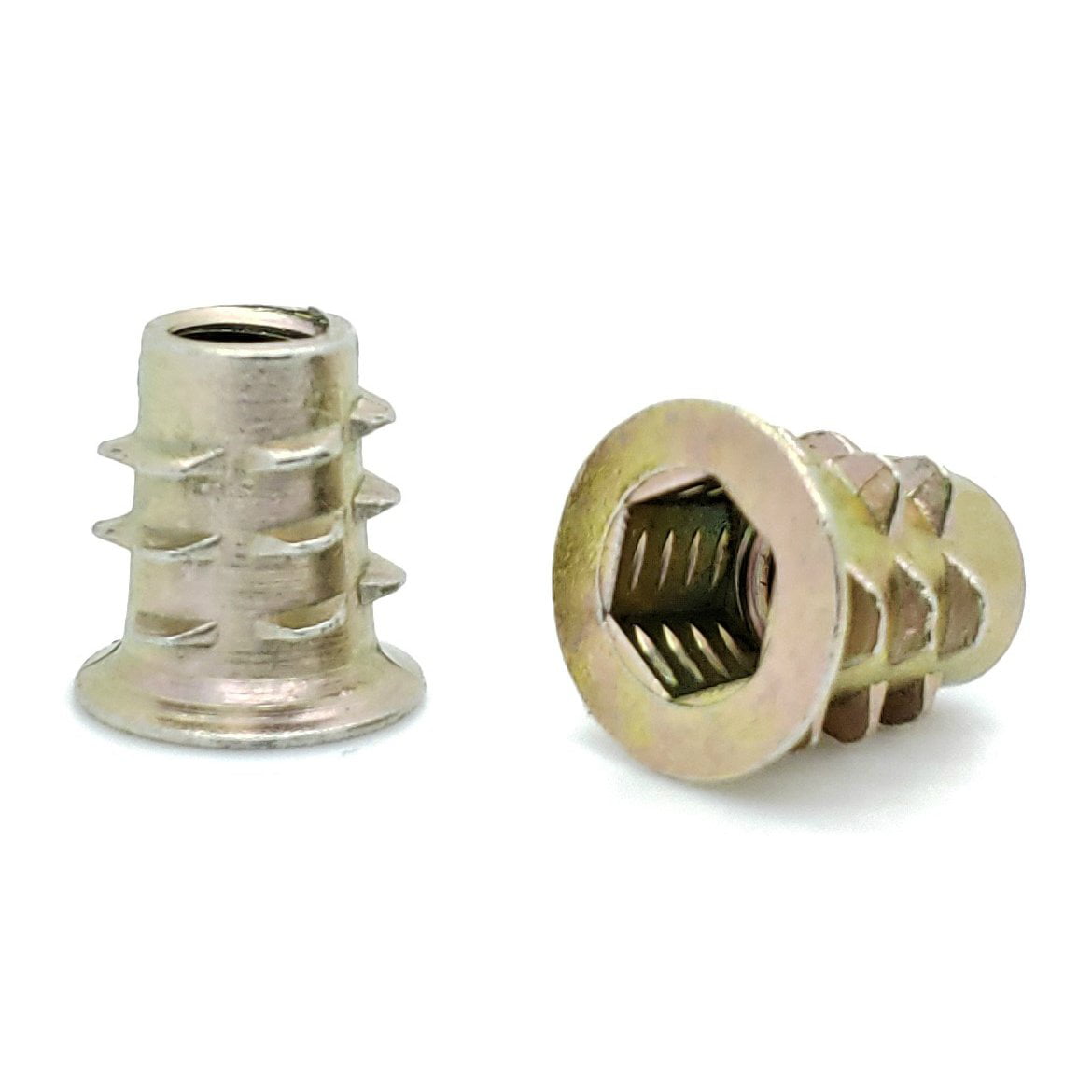 1/4" 5/16" 3/8" Die Cast Zinc Alloy Flanged Hex-Drive Threaded Inserts For Wood 