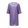 thumbnail image 3 of Vestido informal de verano de color liso para mujer - Vestido de playa holgado de manga corta y cuello redondo con bolsillos - Mezcla transpirable hasta la rodilla, 3 of 4