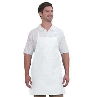Adjustable Two Pocket Apron OTTO 7.5 oz. Cotton Blend Twill Two Pocket Full Length Adjustable Bib Apron - White ()