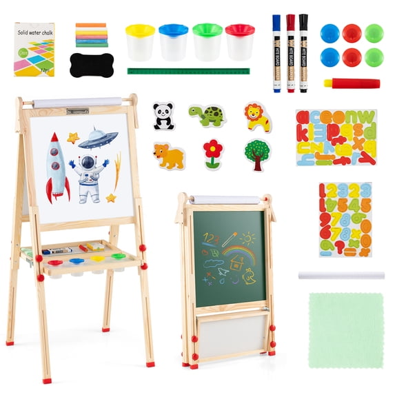 Gymax Costzon Wooden Art Easel for Kids 3 in 1 Height Adjustable Foldable Easel