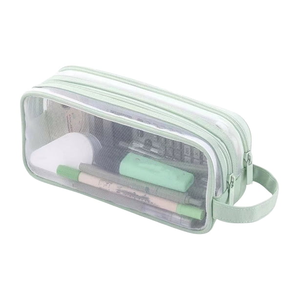 Estuche transparente de malla de doble capa con gran capacidad para estudiantes de secundaria y preparatoria. Estuches para estudiantes de primaria.