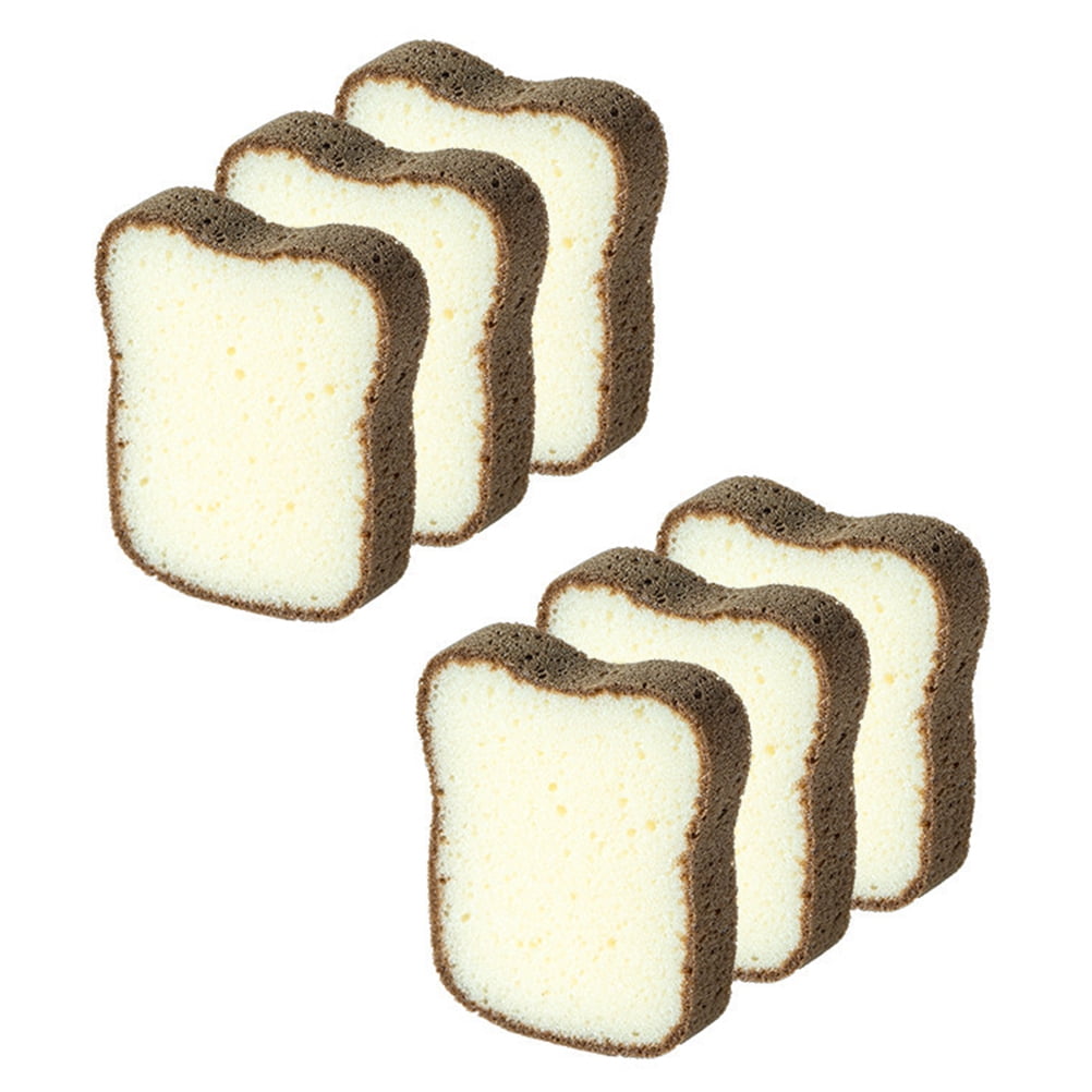 6Pcs Cleaning Sponges Toast Design Dishcloth Practical Sponge Scrubbers