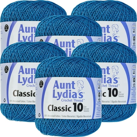 Aunt Lydia's Classic Crochet Thread Size 10-Blue Hawaii, Multipack Of 6