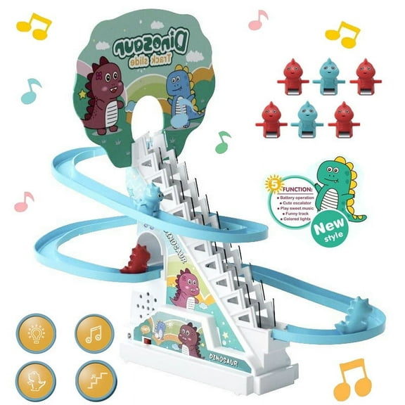 YIYOUZQT Dinosaur Climb Stairs Toy Roller Coaster Toy for Birthday Christmas Gifts Electric Track Toys Track Slide Stairs Indoor Toy Playful Roller Coaster Toy with LED Flashing Lights