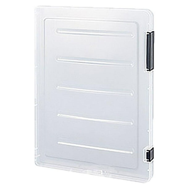 Caja organizadora de plástico PP con doble hebilla, transparente y con asa. A4 negro fino