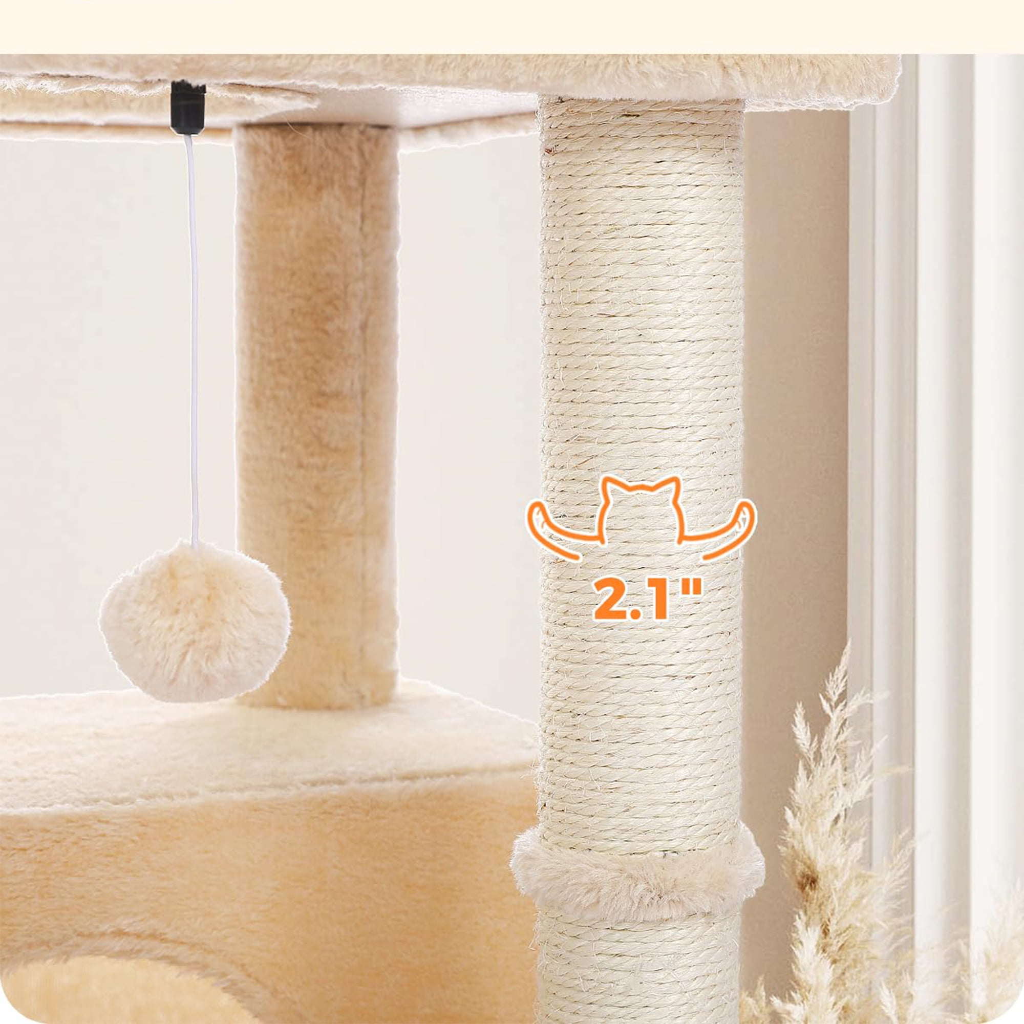 Kadyn 54" Cat Tree Tower for Big Cats, Cat Tree House Furniture with Hammock, Indoor Cat Condo for Adult Cats, Beige