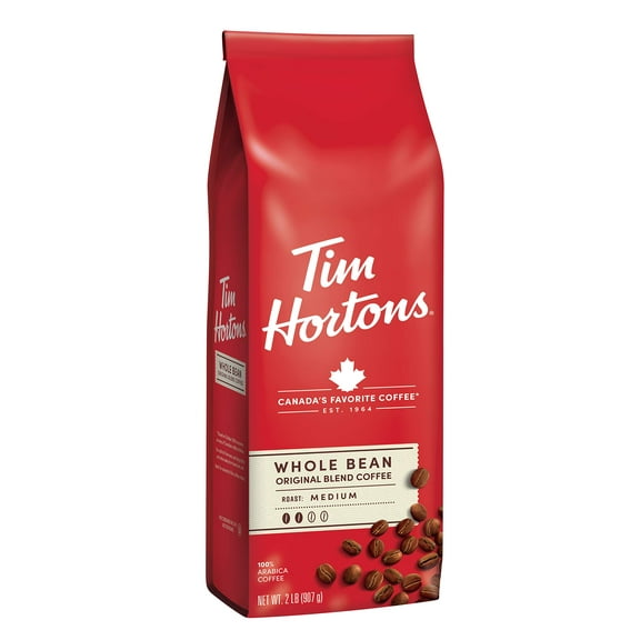 Tim Hortons Whole Bean Original, Medium BSL1 Roast Coffee, Made with 100% Arabica Beans, 32 Ounce Bag