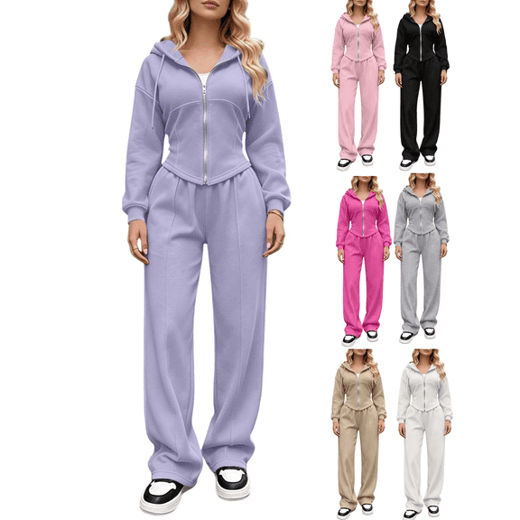 Xdegoge Women'S 2 Piece Sweatsuits Sets Full Zip Corset Hoodie Sweatshirts and Wide Leg Sweatpants Casual Lounge Fall Winter Activewear Tracksuits with Pockets