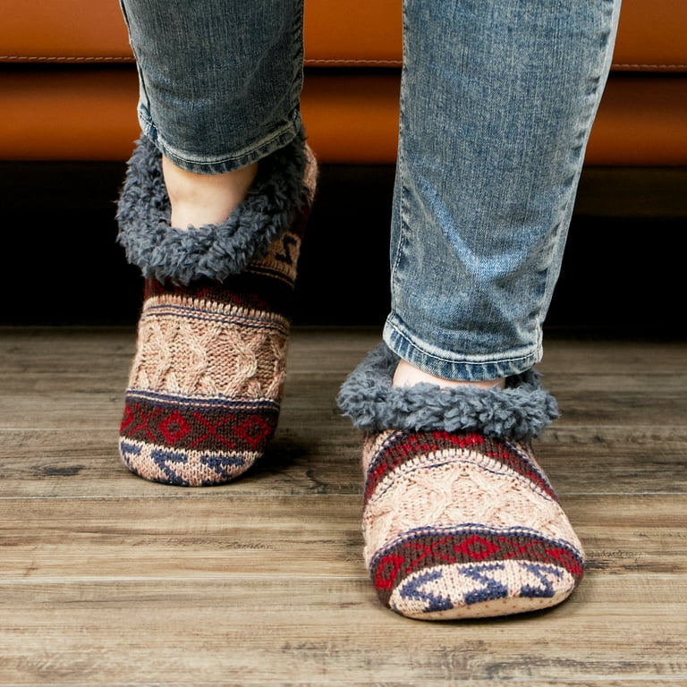 Cozylook 2 Pack Men s Low Cut Slipper Socks with Grippy Soles Warm Sherpa Lined Indoor House Shoes Cozy Christmas Gifts for Him Adult Sizes 10 11