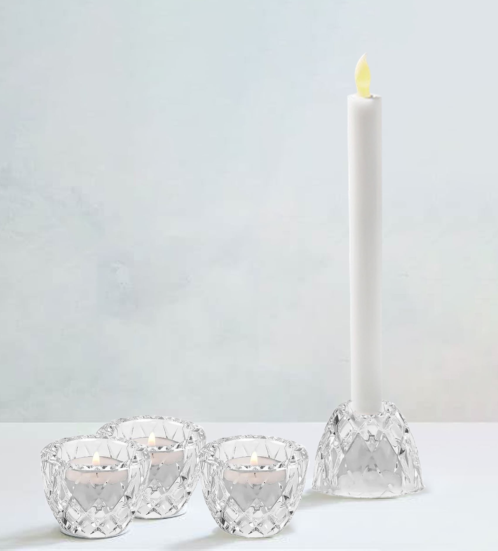 Mainstays Diamond 2in1 Glass Home Candle Holder 4pack, Mainstays Diamond 2in1 Glass Candle Holder 4pack
