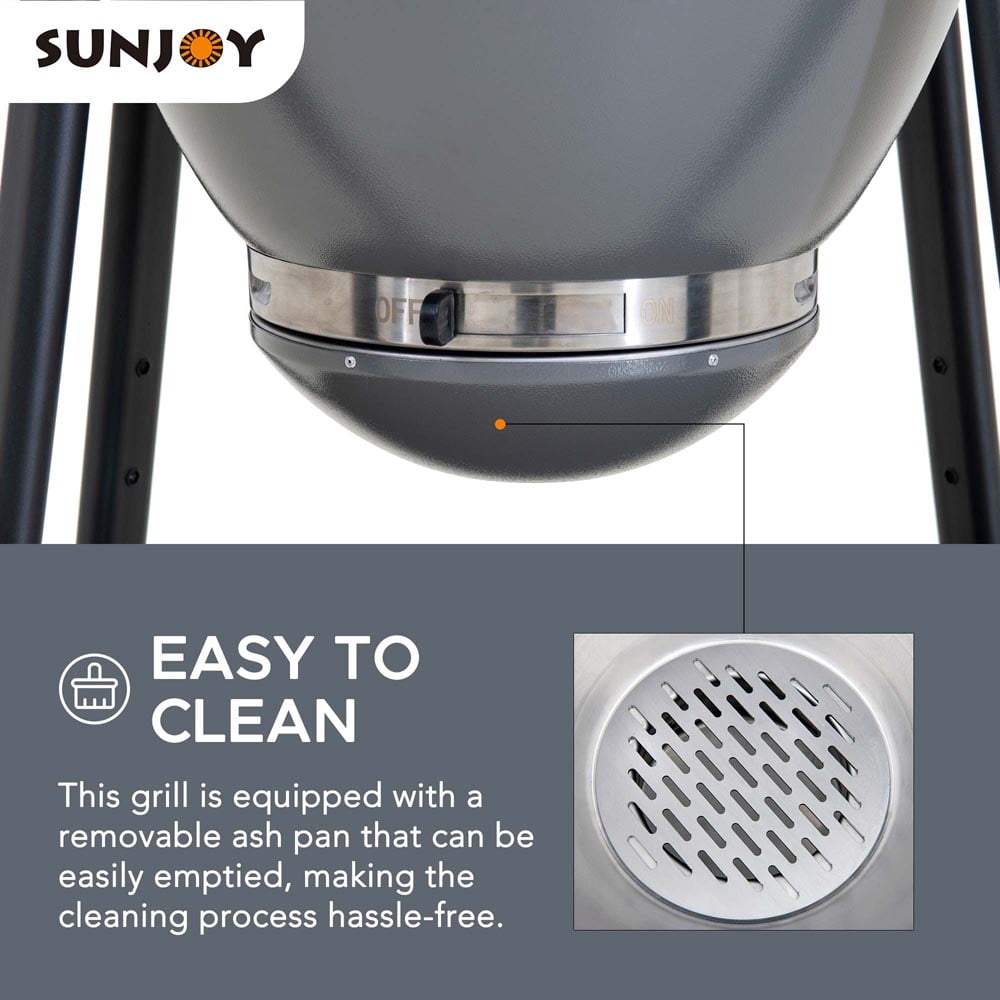 Sunjoy Group Egg-Shaped Charcoal Grill Ceramic Stainless Steel 20 Inch Kamado BBQ Smoker with Pizza Stone 46.22" x 25.75" x 46.46"
