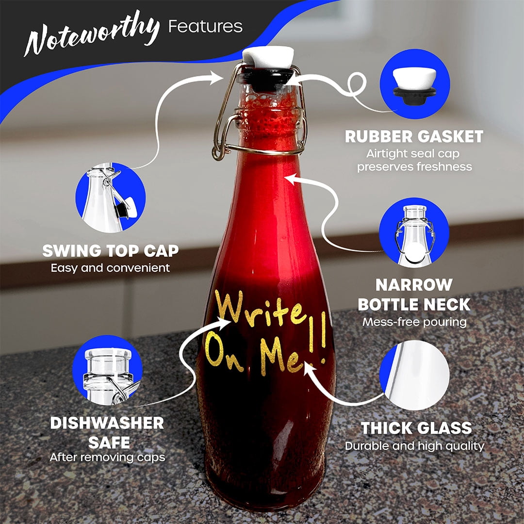 Nevlers 17 oz Teardrop Swing Top Glass Bottles (Pack of 12) | Includes Funnel, Brush, Tags, Shrink Wrap and Marker