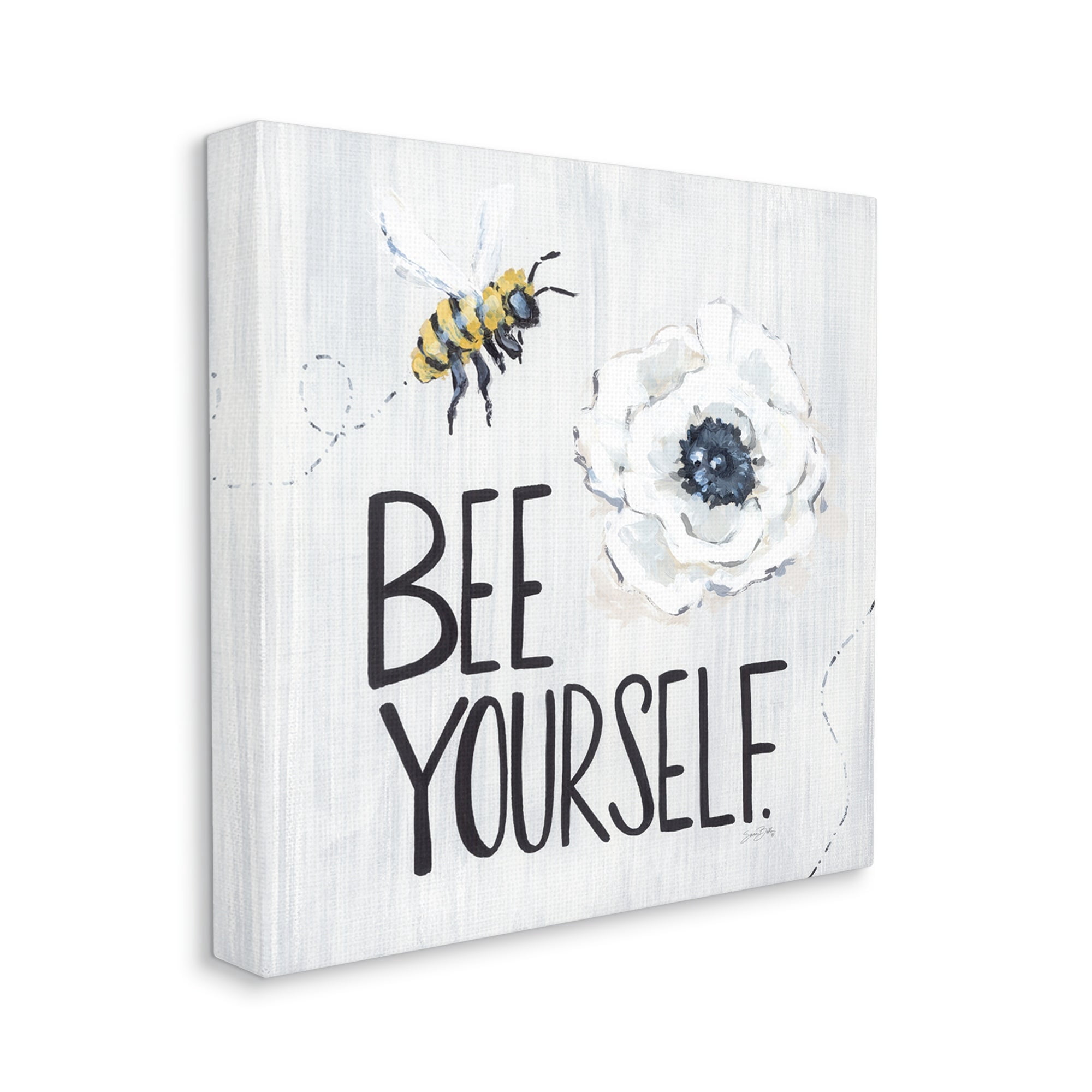 Stupell Industries Bee Yourself Inspirational Phrase Bumble Flower Blossom Graphic Art Gallery Wrapped Canvas Print Wall Art, Design by Sara Baker