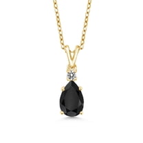 Gem Stone King 18K Yellow Gold Plated Silver Black Onyx and White Diamond Pendant Necklace for Women (1.35 Cttw, Gemstone December Birthstone, Pear Shape 9X6MM, with 18 inch Chain)