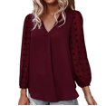 thumbnail image 1 of Blusa de gasa de manga larga con cuello en V de color sólido de verano a la moda para mujer Fridja  hj3949, 1 of 8