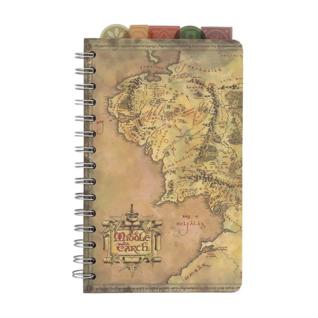 Cuaderno espiral plateado con mapa de Buffalo y El Señor de los Anillos