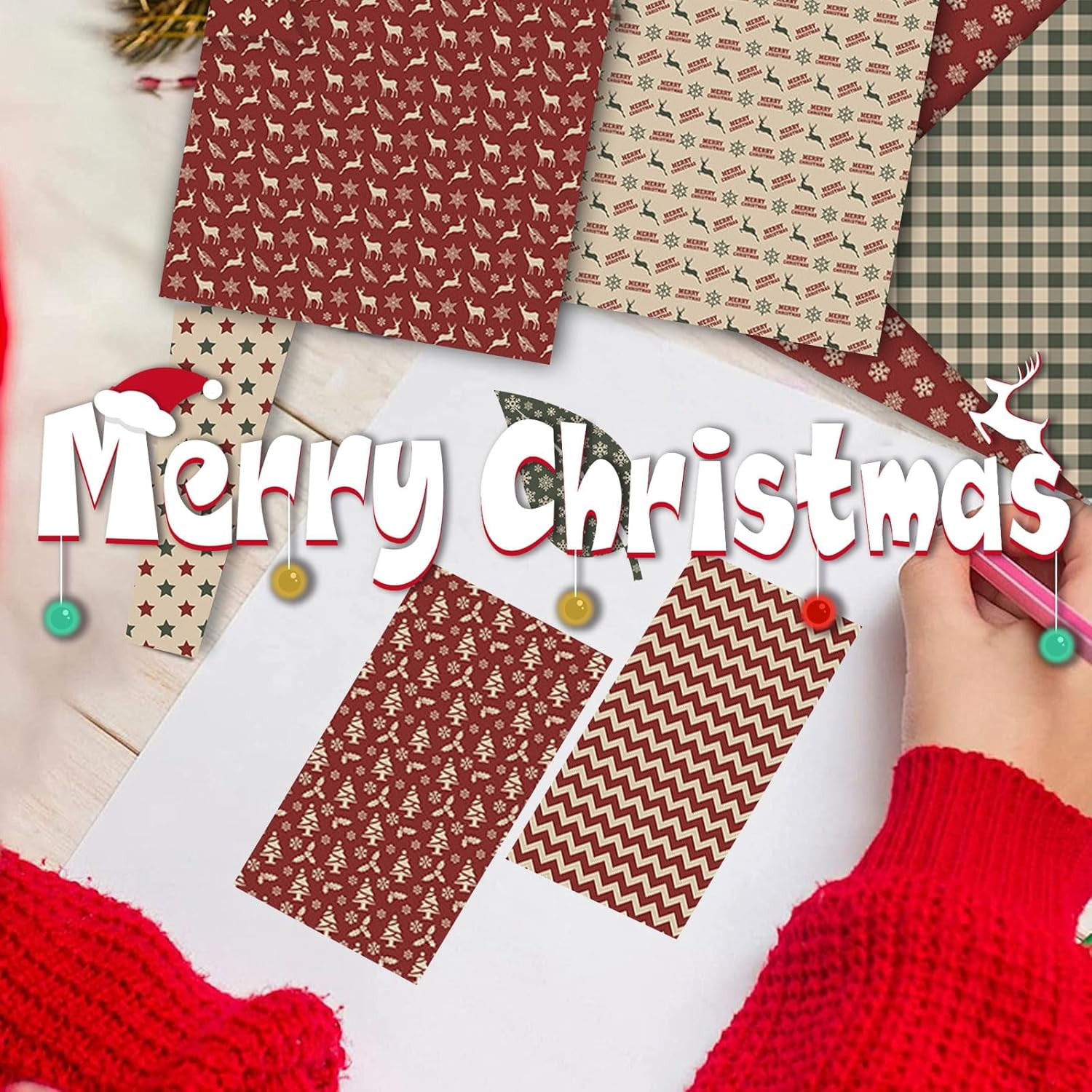 Scrapbook Paper Winter Patterned Paper for Scrapbooking, 24 Sheets Double Sided Colorful Holiday Decorative Craft Papers for Junk Journals Greeting Cards Decoration (B, 12x12 IN)