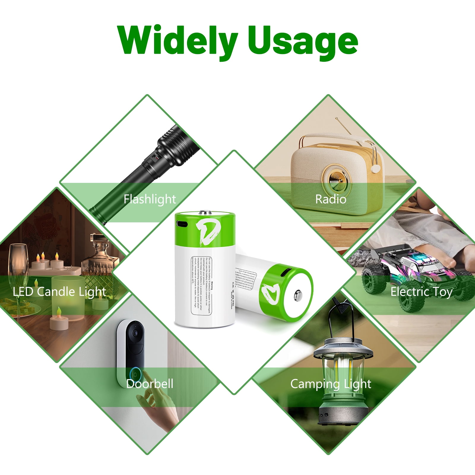 USB Rechargeable D Lithium Batteries 8 pack,1.5V 7500mAh Rechargeable D Battery ,Lr20 1.5v Battery Size D