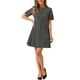 thumbnail image 2 of Vestido skater elegante de tweed con cuello redondo y mangas cortas para mujer, negro y blanco, 2 of 5