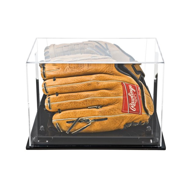 Deluxe Acrylic Baseball Glove Display Case with Black Risers Mirror and