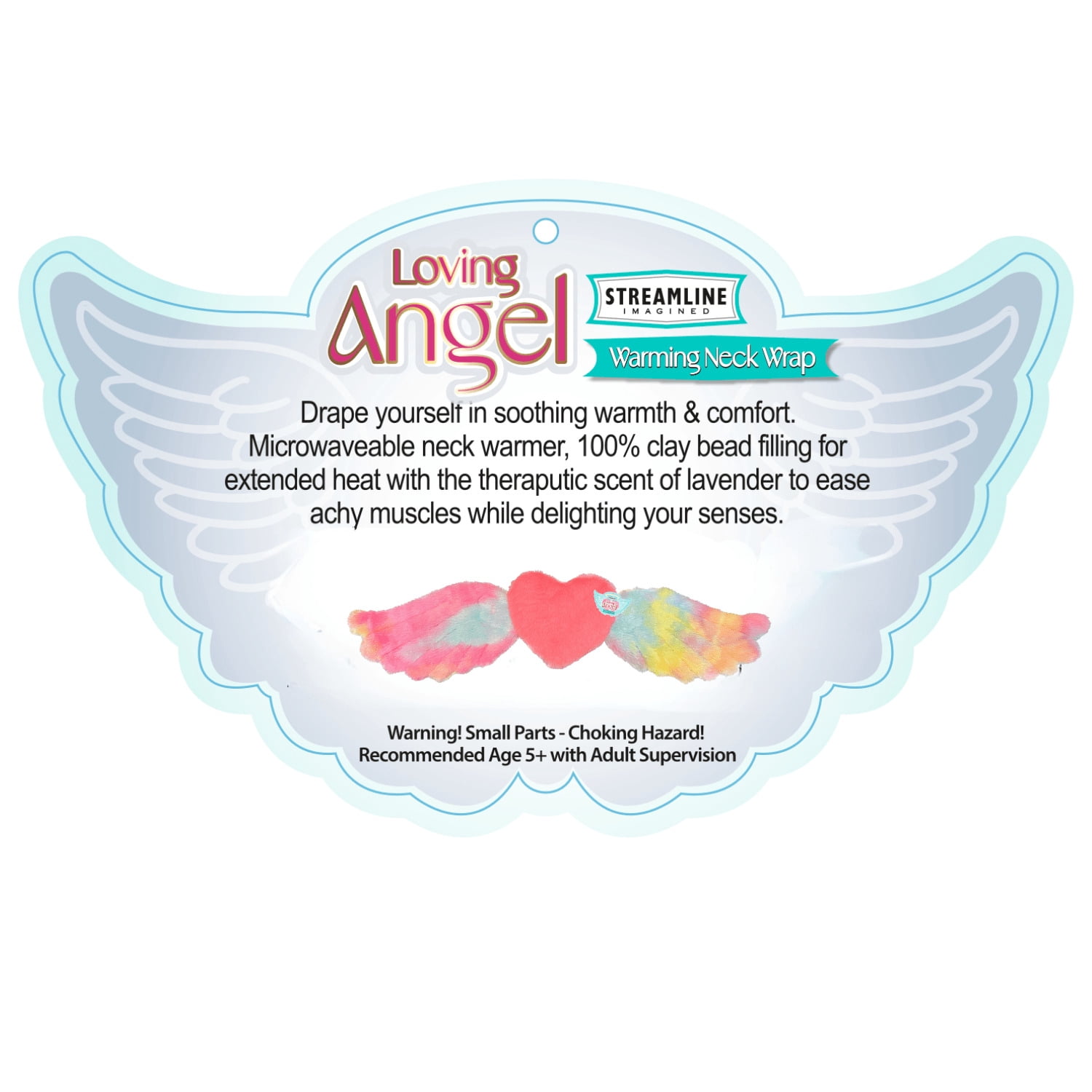 Streamline Imagined Angel Wings Plush Neck Warmer, 100% Clay Beads, Lavender Scent