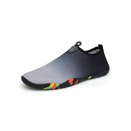 

Oucaili Unisex Aqua Socks Slip On Water Shoes Quick Dry Swim Shoe Anti-Slip Barefoot Flats Exercise Sneakers Black White Gray 5