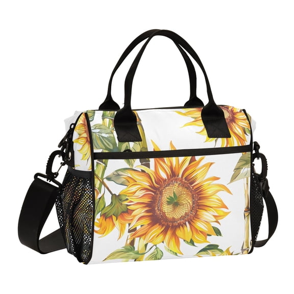Ckdifva Sunflowers with Bamboo Cooler Bag Cooler Cooling Tote Lunch Bag Lunch Box Front Pocket with Shoulder Strap