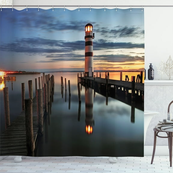Ambesonne Colorful Shower Curtain, Lighthouse Calm Dusk, 69"Wx70"L, Multicolor