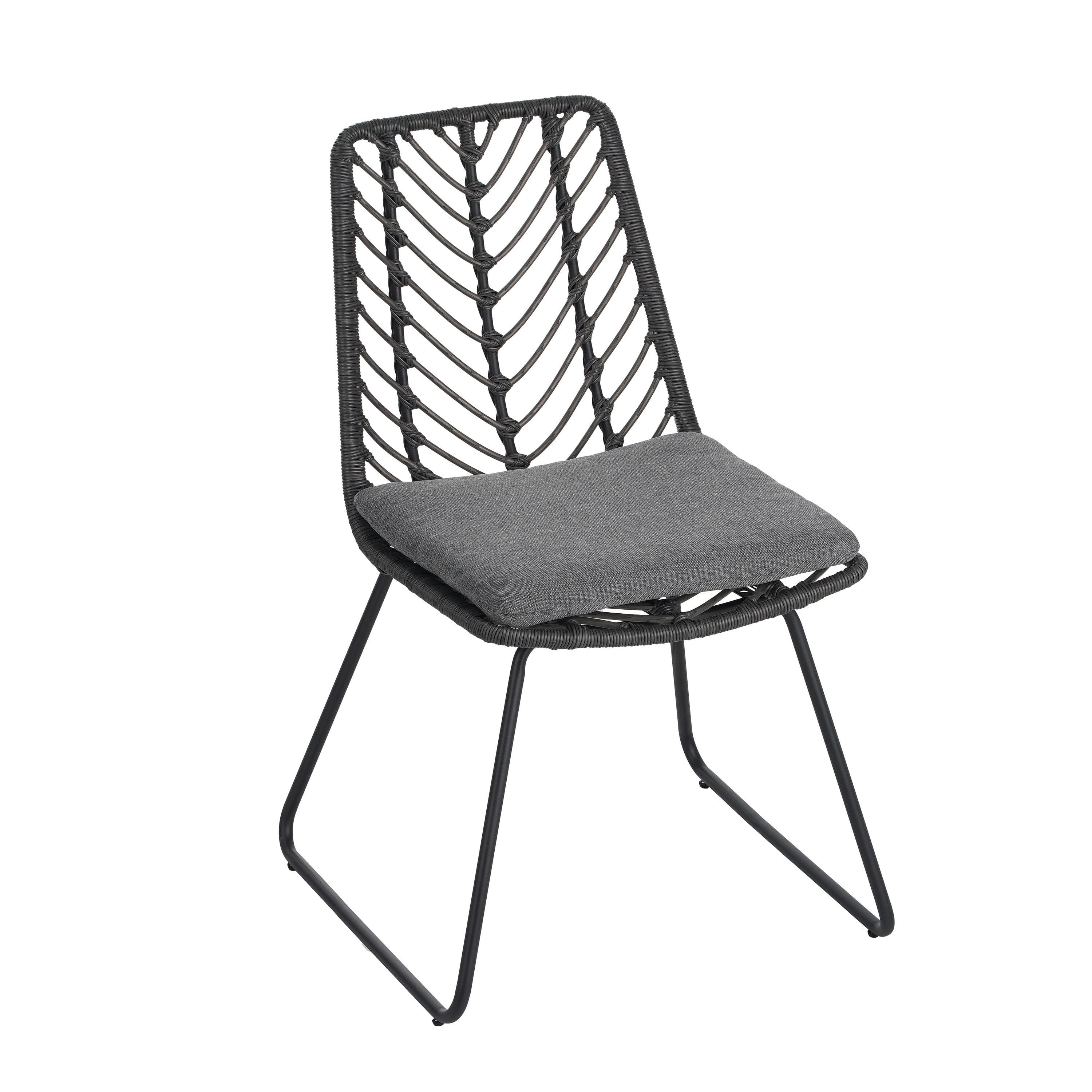 Outdoor Dining Chairs, Patio Chairs Set of 2, Transitional PE Rattan and Iron Frame with Water-Resistant Cushions, Easy Assembly Seating for Deck or Garden in Gray