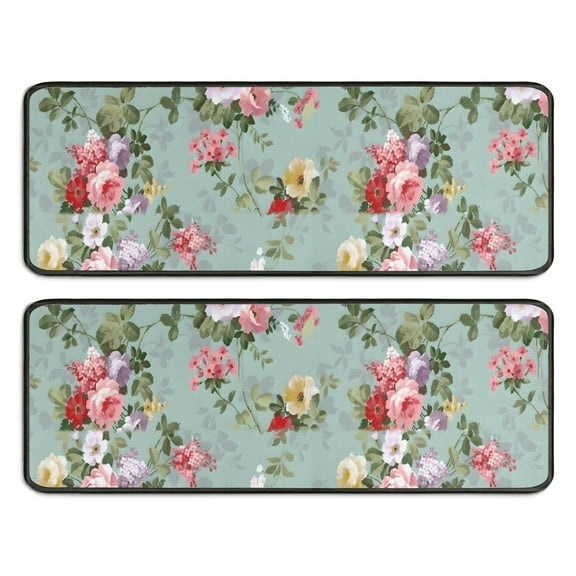 Kitchen Rugs Sets Of 2,Pioneer Flower Floral Print Pattern Anti Fatigue Kitchen Mat Rugs Non Slip Washable,Decorative Kitchen Floor Mats for Kitchen,Sink,Laundry,17"x47" 17"x47"